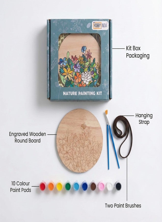 HOBBY INDIA Wooden Painting Kit Set for Kids & Adults | DIY Wall Decor Art & Craft | Round Tree Circle Coaster | Home & Office Hanging Decoration | Birthday Gift for Girls & Boys (Flower) - Image 3
